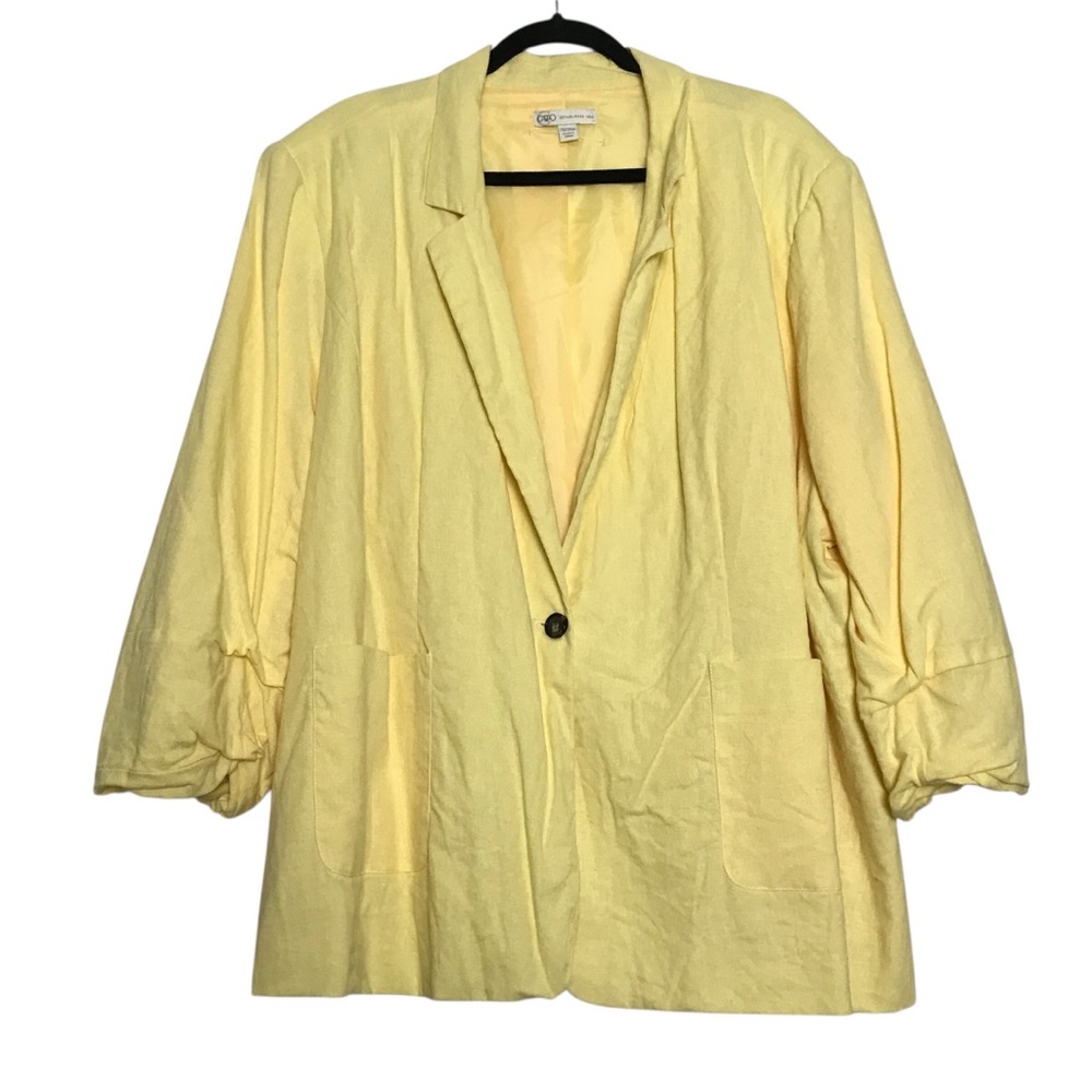 Cato Womens Yellow Linen Blend Single Button Blazer Jacket Size 26/28 Preppy